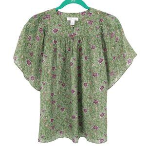 Nordstrom Signature Silk Top Womens S Green Boho Romantic Artsy Garden Prairie